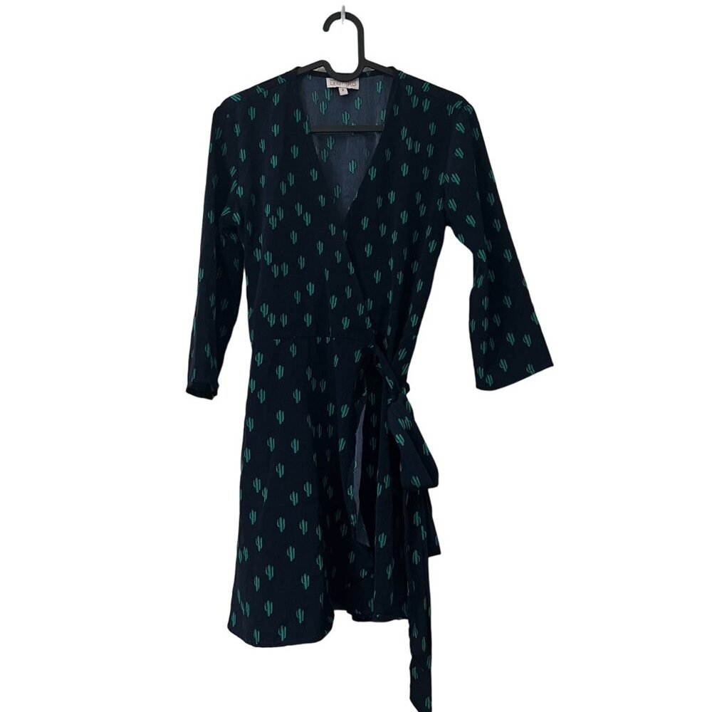 Dancing Leopard UK Whimsical Cactus Print 3/4 Sleeves Wrap Dress Womens Size 8